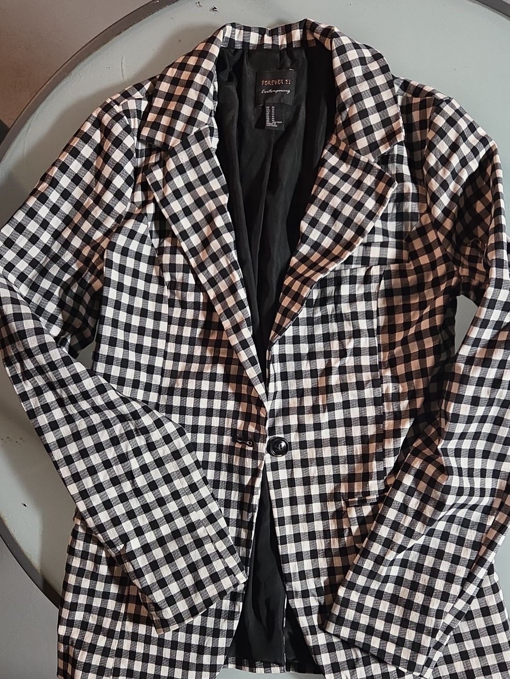 Forever 21 Black and White Gingham Single-Button Blazer
